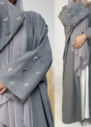 2025 Ramadan Khimar Abaya Saudi Arabia Turkey Islam Embroidery Moon Muslim Cardigan Dress Prayer Clothes Dresses For Women