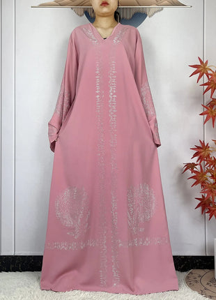 2024 Muslim Sets Women Party Dress Dubai Long Sleeve Diamonds Dashiki Islam Women Chiffon Comfort Fabric African Tradition Abaya