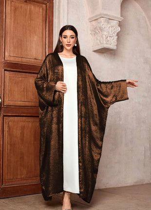 Shiny Party Abaya Ramadan Eid Batwing Satin Open Kimono Dubai Luxury Muslim Damen Abayas For Women Kaftan Dress Islamic Clothing