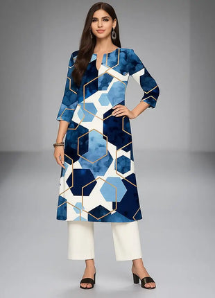 Muslim Dress Kurtta Women Fashionable And Elegant National Style Straight Tube Casual Round Neck Colorful Elephant Pattern Dress