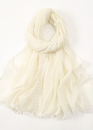 New Cotton Hijab With Lace Muslim Scarf Long Shawls Headscarf Wraps Foulard Echarpe Bufanda Muslim Sjaal Islam Eid Headband