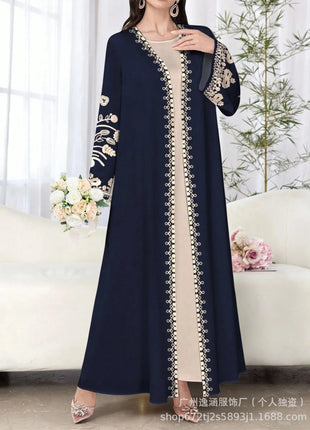 Muslim Women's Long Sleeve Printed Abaya Cardigan Elegant Fashion plus Size Outerwear Polyester Fabric Digital Printing