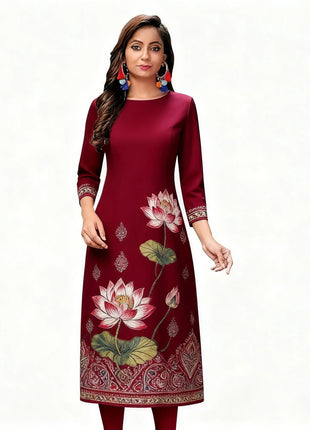 Muslim 2026 Women's Kurt Fashionable And Elegant Straight Tube Casual Kurtta Flowers Pattern Comfortable Dress Slit hem Abaya
