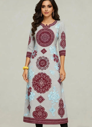 National style Kurt Women's Fashion Comfortable Long Sleeve Straight Casual Ethnic Peacock Pattern New Dress Ladies Abaya Muslim