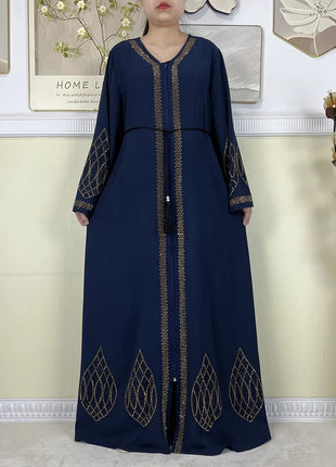 New Dubai Women Elegant Dress Diamonds Chiffon Open Abaya with Zipper Islamic Turkey Clothing Women Muslim Party Evening Dress