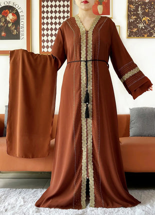 Newest Women Party Dress Chiffon Lace Open Abaya with Zipper Muslim Women Abaya Islamic Clothing Cardigan Muslim Loose Dress