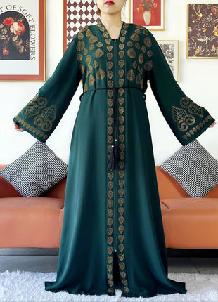 2024 Women Party Dress Chiffon Open Abaya Golden Stones Muslim Women Dress Islamic Clothing Cardigan Abaya Women Muslim Dress