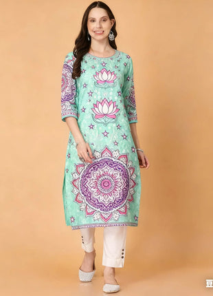 National style Kurtta Women Fashion Comfortable Slit hem Straight Casual Ethnic Peacock Pattern New Dress Ladies Turkish Abaya