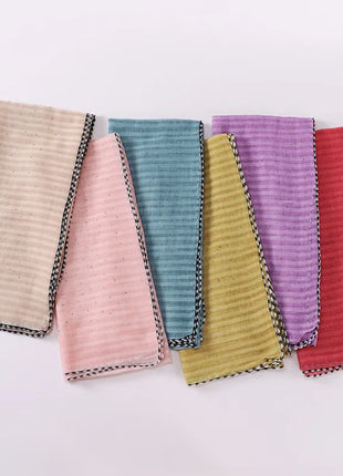 New Designs Cotton Linen hajib Scarf Stripe Islamic Ladies Head Scarf Headwear Lace Malaysian Women's Scarves Ramadan Turban