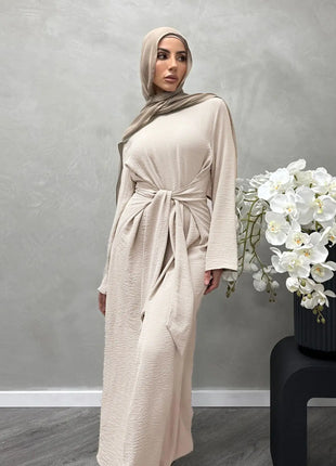 2025 Fashion Dubai Solid Belt Long Dresses For Muslim Woman Elegant Casual Marocain Islam Saudi Plain Caftan Turkish Clothing