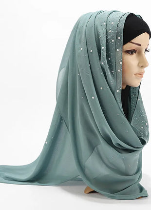 180*70CM New Plain Diamond Beads Bubble Chiffon Instant Hijab Shawls Solid Thick Head Wraps Foulard Sjaal Muslim Bonnet Cachecol