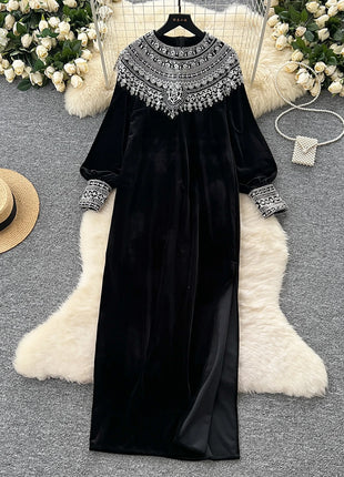Chic vintage velour long sleeve slim Elegant Fairy korean fashion Boho Sundress women clothing