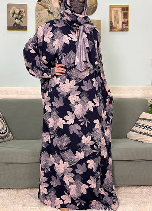 Muslim Cotton Abayas For Women Traditional Floral Ramadan Prayer Garment African Caftan Marocain Femme Robe Connected Headscarf