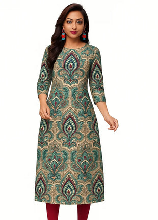Muslim Kurtta Women's Turkish Abaya Comfortable Kurt Dress Straight Tube Slit hem Peacock Casual Ethnic Middle Eastern Arabic