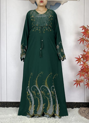 2024 New Muslim Chiffon Abayas For Women Robe Caftan Dubai Islam Clothing African Abaya Long Sleeved Fashion Dress With Turban