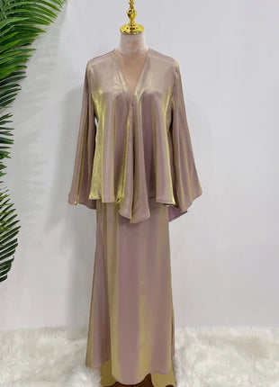 Ramadan Satin Abaya Dubai Turkey Islam Muslim Modest Dress Sets Prayer Clothes For Women Kaftan Robe Femme Musulmane