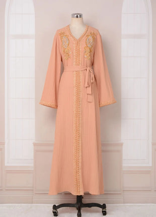 Ramadan Luxury Muslim Fashion Bat Sleeve Moroccan Turkiye Dubai Dress Middle East Arab Dress Sequins Golden Velvet Long Dress