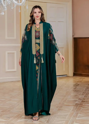Eid Muslim 2 Piece Set Women Embroidery Dresses Open Abaya Suit Jalabiya Ramadan Dubai Kaftan Party Vestidos Cardigan Robe 2025