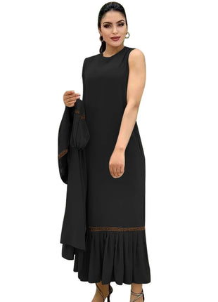 Muslim Women Hijab Dress 2 Piece Set Eid Lantern Sleeve Maxi Long Dress Islamic Clothing Caftan Kimono Big Swing Abaya Dresses