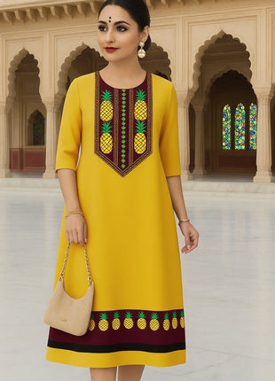 Muslim 2026 Women's Kurtta Fashionable And Elegant Straight Tube Casual Slit hem Pattern Women Dress Turkish Abaya