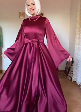 Eid Flare Sleeve Muslim Abaya Women Dresses Sashes Jalabiya Kaftan Solid Vestidos Arab Long Robe Ramadan Morocco Dubai Abayas