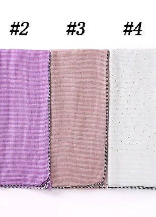 New Designs Cotton Linen hajib Scarf Stripe Islamic Ladies Head Scarf Headwear Lace Malaysian Women's Scarves Ramadan Turban