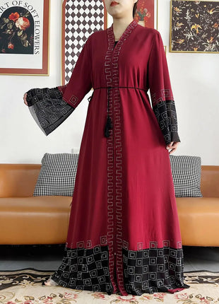 Latest Women Elegant Dresses Dubai Party Outfits Long Sleeve Chiffon Dashiki Muslim Women Robe Open African Abaya Clothing