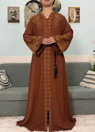 Muslim Open Abayas For Women 2024 Pure Chiffon Zipper Diamonds Loose Femme Robe Islam Dubai Boubou Moroccan Caftan With Turban