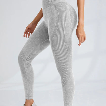 Women Seamless Gym High Waist Yoga Pants Hip Lifting Outdoor Sports Tight Waist Letter Sand Washed Pants Exercise Yoga Leggings