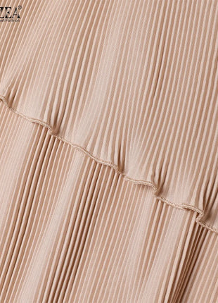 ZANZEA Patchwork Lantern Sleeve Abaya Robes Women Plisse Layered Elegant Maxi Dress Muslim Fashion Islamic Hijab Pleated Dress