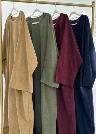 2025 New Arrival Turkey Dubai Muslim Winter Abaya Corduroy Women Closed Abaya Loose Daily Wear Muslim Long Winter Dress