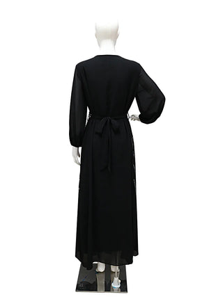 Women Long Loose Maxi Dress Muslim Dubai Women's Clothing Hot Diamond Belt Robe Dinner Dress