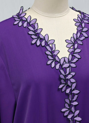 Dubai Elegant  Purple Abaya for Muslim Women - Intricately Crafted with Multicolored Embroidery Piece in Islamic Modest Fashion