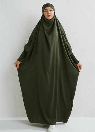Muslim Abaya Hooded Smocking Sleeve One-piece Prayer Dress Women Jilbab Islamic Clothing Dubai Saudi Black Robe Turkish Modesty