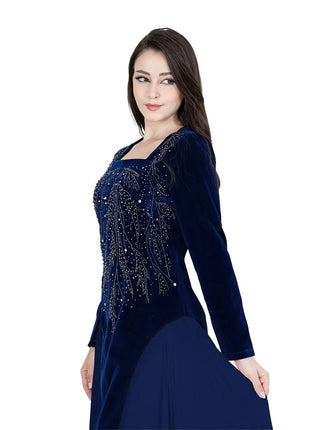 Women Dubai Arab Muslim Velvet Chiffon Splicing Diamond Evening Dress Jalabia Women's Clothing Abaya Robe