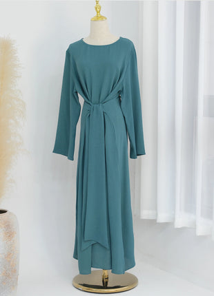 2025 Fashion Dubai Solid Belt Long Dresses For Muslim Woman Elegant Casual Marocain Islam Saudi Plain Caftan Turkish Clothing