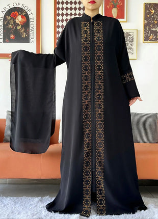 2024 Muslim Ramadan Tranditional Turtleneck Long Sleeve Dress Women Cardigan Open Abaya Dubai Caftan Islamic Kimono Clothes