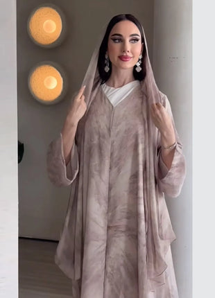 Eid Abaya for Women Print Cardigan Scarf Set Muslim Dresses Ramadan Morocco Dubai Jalabiya Kaftan Vestidos Arab Long Robe 2025