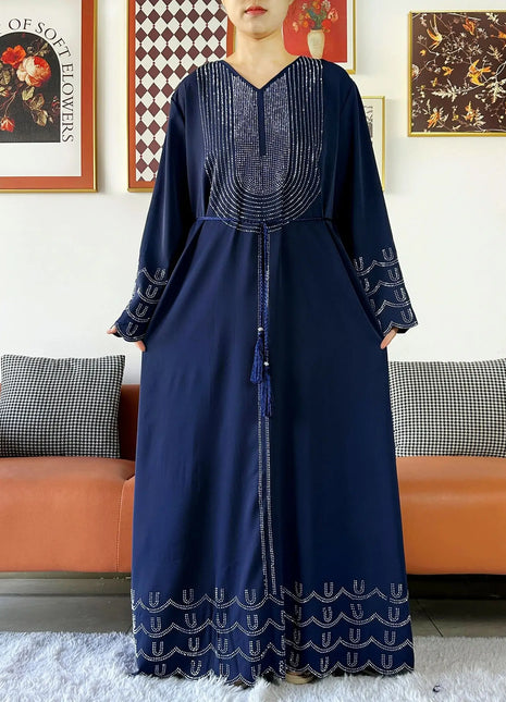 New 2025 Dubai Diamonds Muslim Women Modest Dress Elegant Arabic Femme Hijab Long Sleeve Chiffon Abaya Islamic Turkey Clothing