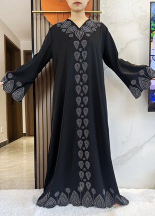 New 2024 Dubai Diamond Muslim Modest Dress for Women Elegant Arabic Femme Hijab Abaya 2024 Islamic Long Sleeve Turkey Clothing