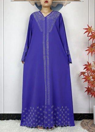 New Muslim Fashion Women Dress Chiffon Diamond Long Sleeves Casual Clothing African Abaya Women Robe Dubai Turkey Islamic Robe