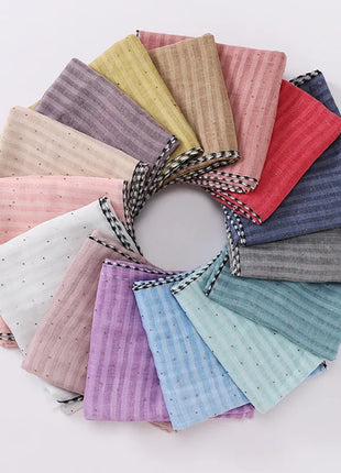 New Designs Cotton Linen hajib Scarf Stripe Islamic Ladies Head Scarf Headwear Lace Malaysian Women's Scarves Ramadan Turban