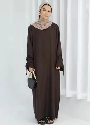 Eid Islamic Modest Dress for Women Abaya Lace-up Sleeve Morocco Casual Ramadan Vestidos Prayer Kaftan Dubai Muslim Long Robe