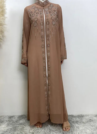 Diamond for Muslim Women Chiffon Open Cardigan Abaya Kimono Maxi Dress Turkey Dubai Arab Kaftan Eid Party Morocco Gowns Jalabiya