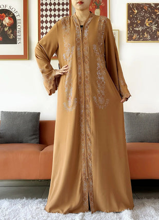 2025 Women Elegant Party Dress Chiffon Open Zipper Loose Abaya Muslim Women Dress Islamic Clothing Cardigan Abaya Muslim Dress