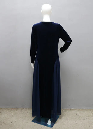 Women Dubai Arab Muslim Velvet Chiffon Splicing Diamond Evening Dress Jalabia Women's Clothing Abaya Robe