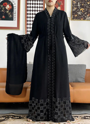 Latest Women Elegant Dresses Dubai Party Outfits Long Sleeve Chiffon Dashiki Muslim Women Robe Open African Abaya Clothing