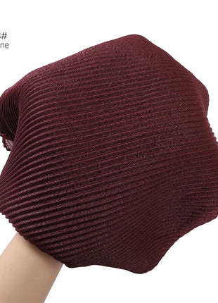 New Breathable Soft Solid Color Silver Silk Crumpled Shiny Pleated Shawl Women's Hair Towel Scarf One Piece Dropshipping