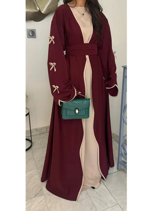 Eid Bow Abaya Women Cardigan Dress Muslim Party Caftan Robe Jalabiya Morocco Dubai Kaftan Islam Vestidos Largos Ramadan 2025