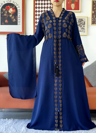 2024 Women Party Dress Chiffon Open Abaya Golden Stones Muslim Women Dress Islamic Clothing Cardigan Abaya Women Muslim Dress